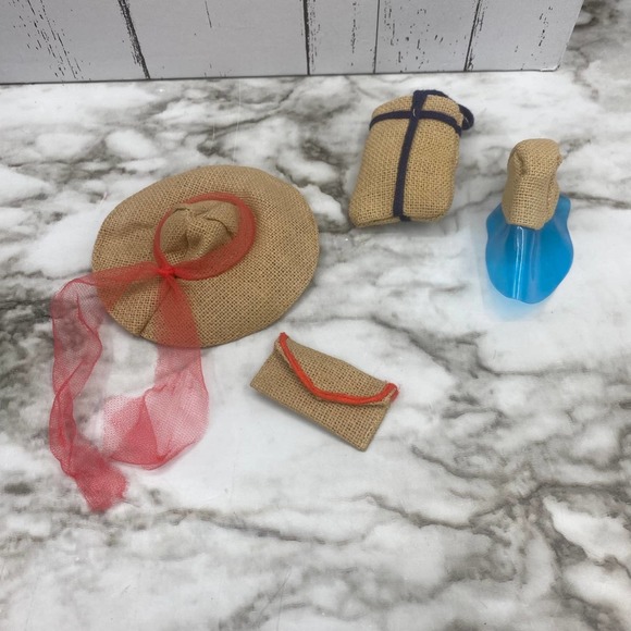 Vintage Barbie Burlap Beach Accessories Sun Hat Visor Beach Bag Clutch - Picture 1 of 5
